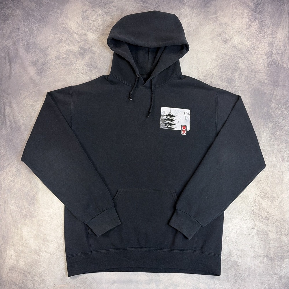 Bowery Supply Co Hoodie Mens Medium Black Tokyo Pagoda Streetwear Sweatshirt